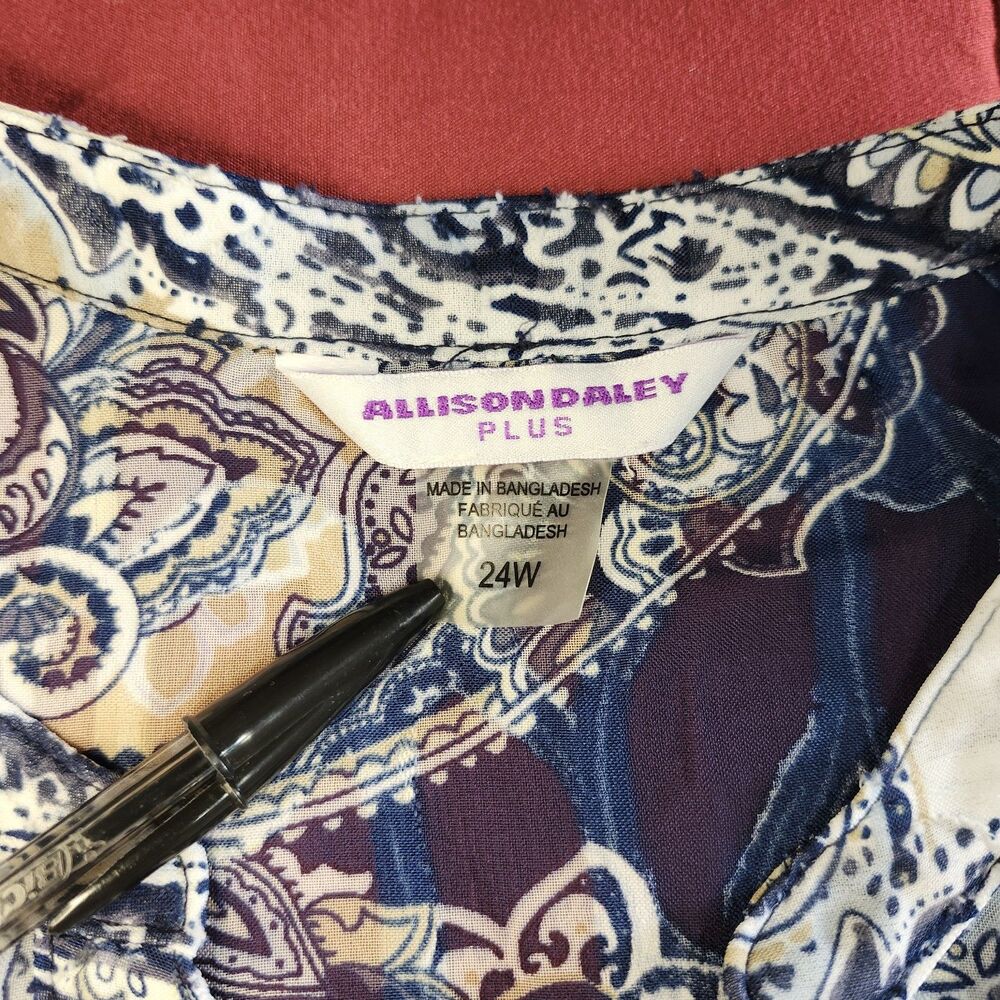 Allison Daley Sheer Paisley Blouse Womens 24W Long Sleeve Button Up Top - Picture 9 of 13